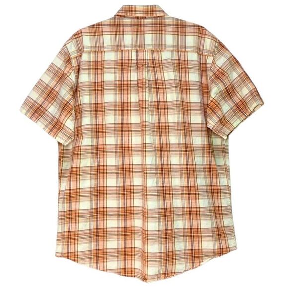 LL Bean Plaid Short Sleeve Button Down in Cream/Orange Men’s L - Picture 3 of 6